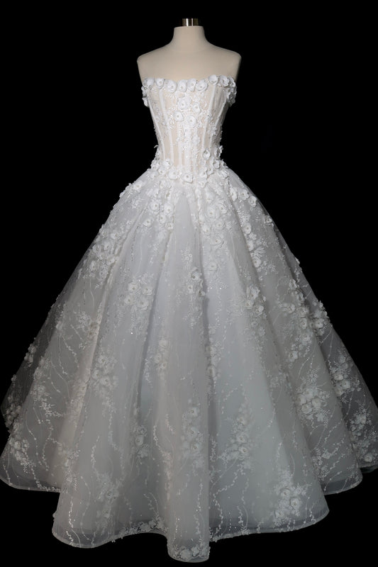 Brand New US 8 Anna Augusta 3D Flower Lace Bridal Gown