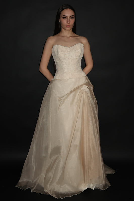 Brand New US 8 Beige Corded Lace Two-Piece Bridal Gown