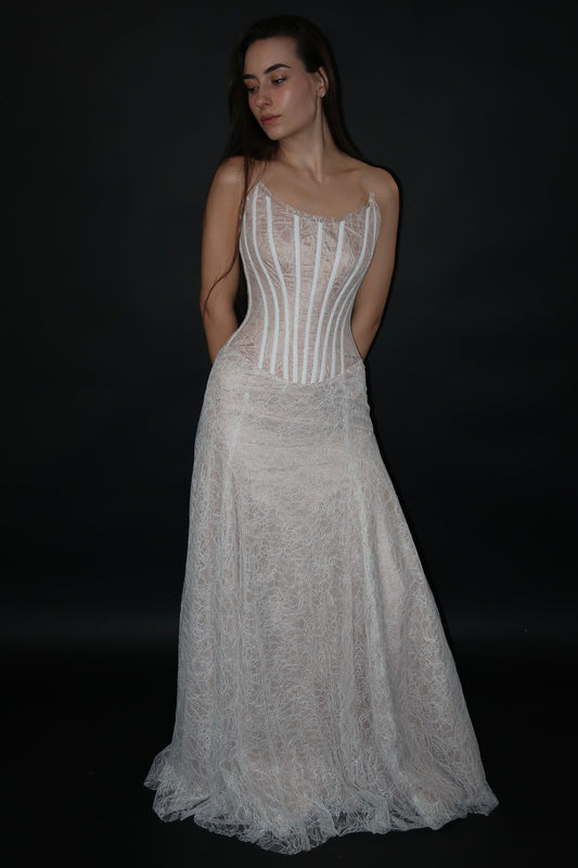 Floor Sample US 2-4 Anna Augusta Chantilly Lace Evening Gown