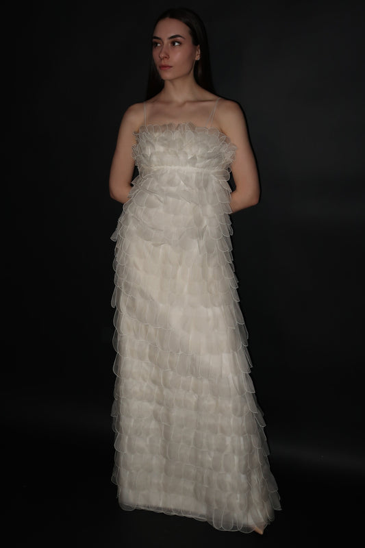 Brand New Size 40 Ivory Spaghetti Strap Evening Gown