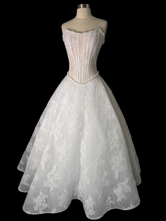 Preloved US 4-6 Anna Augusta Pearl Detailed Chantilly Corded Lace Bridal Gown