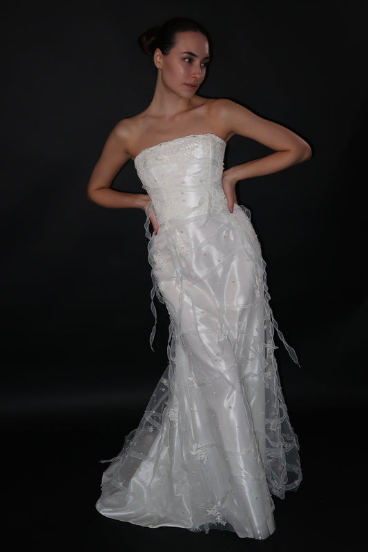 Floor Sample Size 40 Emelie Costa Strapless Sequined A-Line Dress