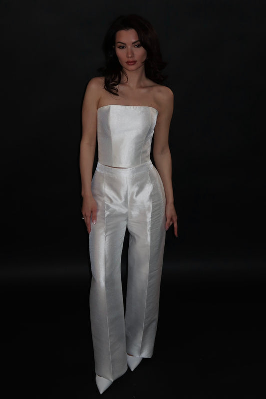 Preloved US 0 Anna Augusta Satin Two Piece Bridal Set