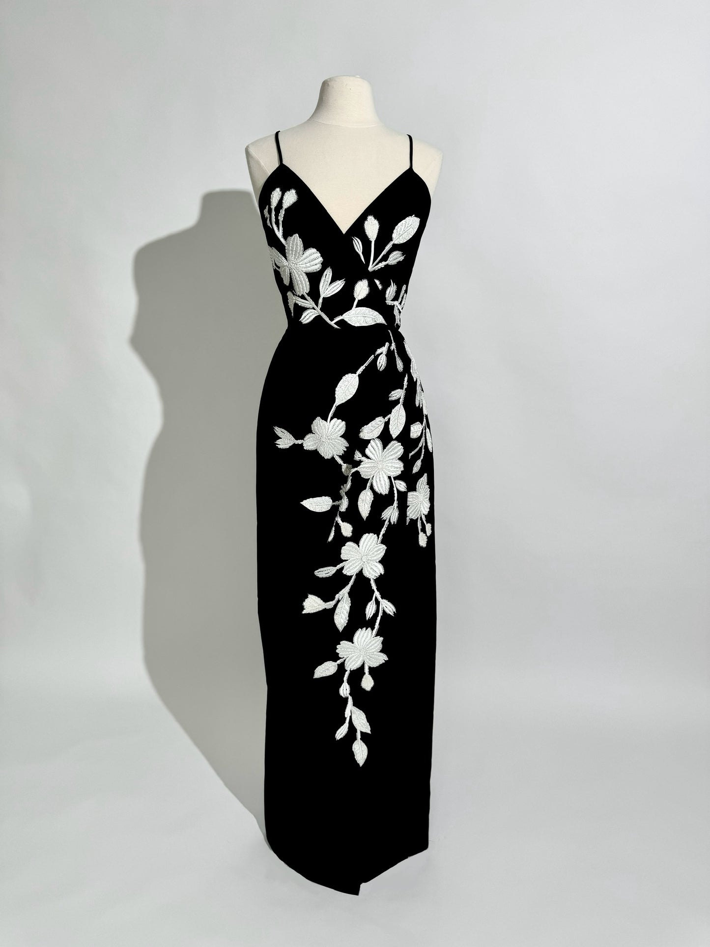 Brand New US 12 CAROLINA HERRERA Floral Embellished Faux Wrap Silk Gown