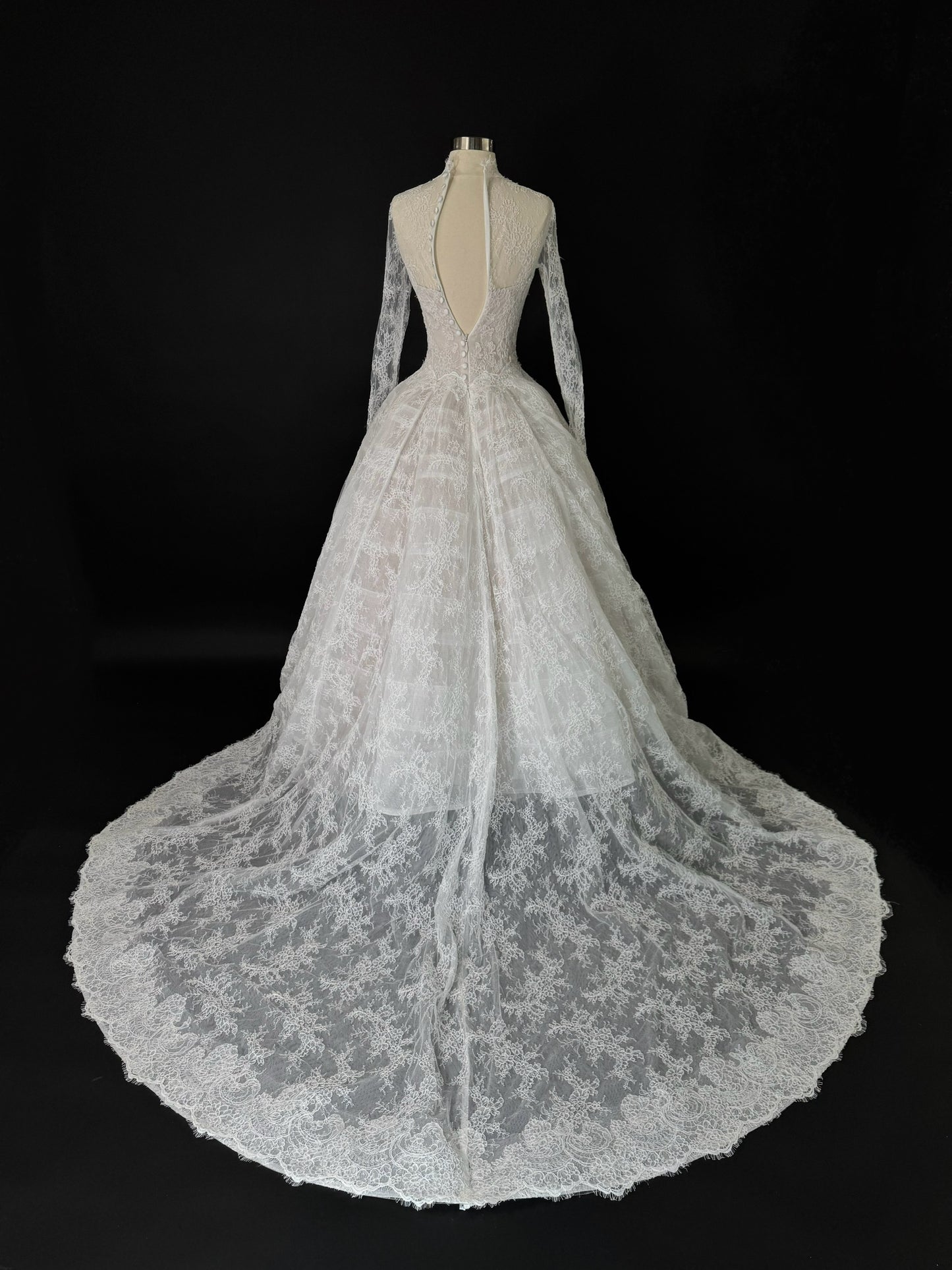 Anna Augusta Alexandra Style French Corded Lace Bridal Gown, Preloved, Size US 2-4