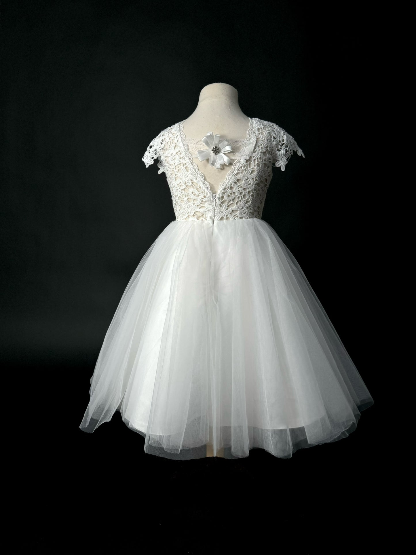 Brand New Kids Flower Girl Dress with Tulle Skirt and Guipure Top