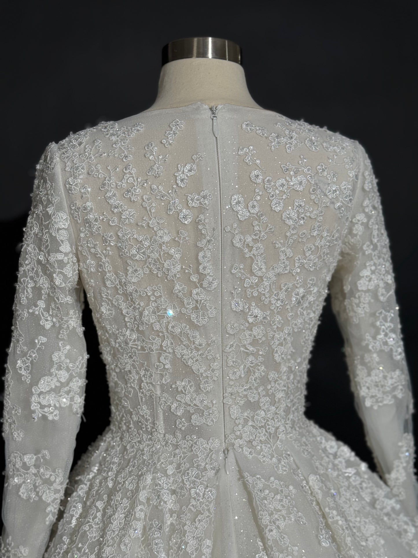 Anna Augusta Modest Embroidered Lace Crystals attached Bridal Gown, Preloved, Size US 4,