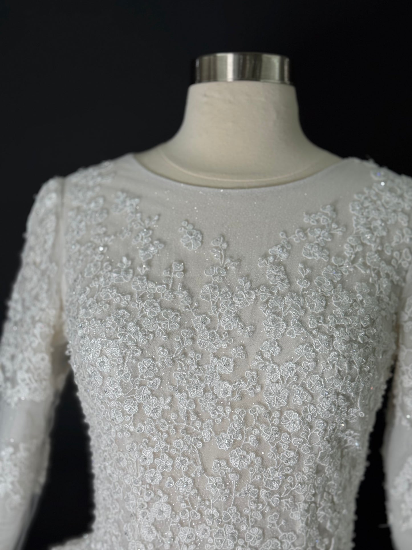 Anna Augusta Modest Embroidered Lace Crystals attached Bridal Gown, Preloved, Size US 4,