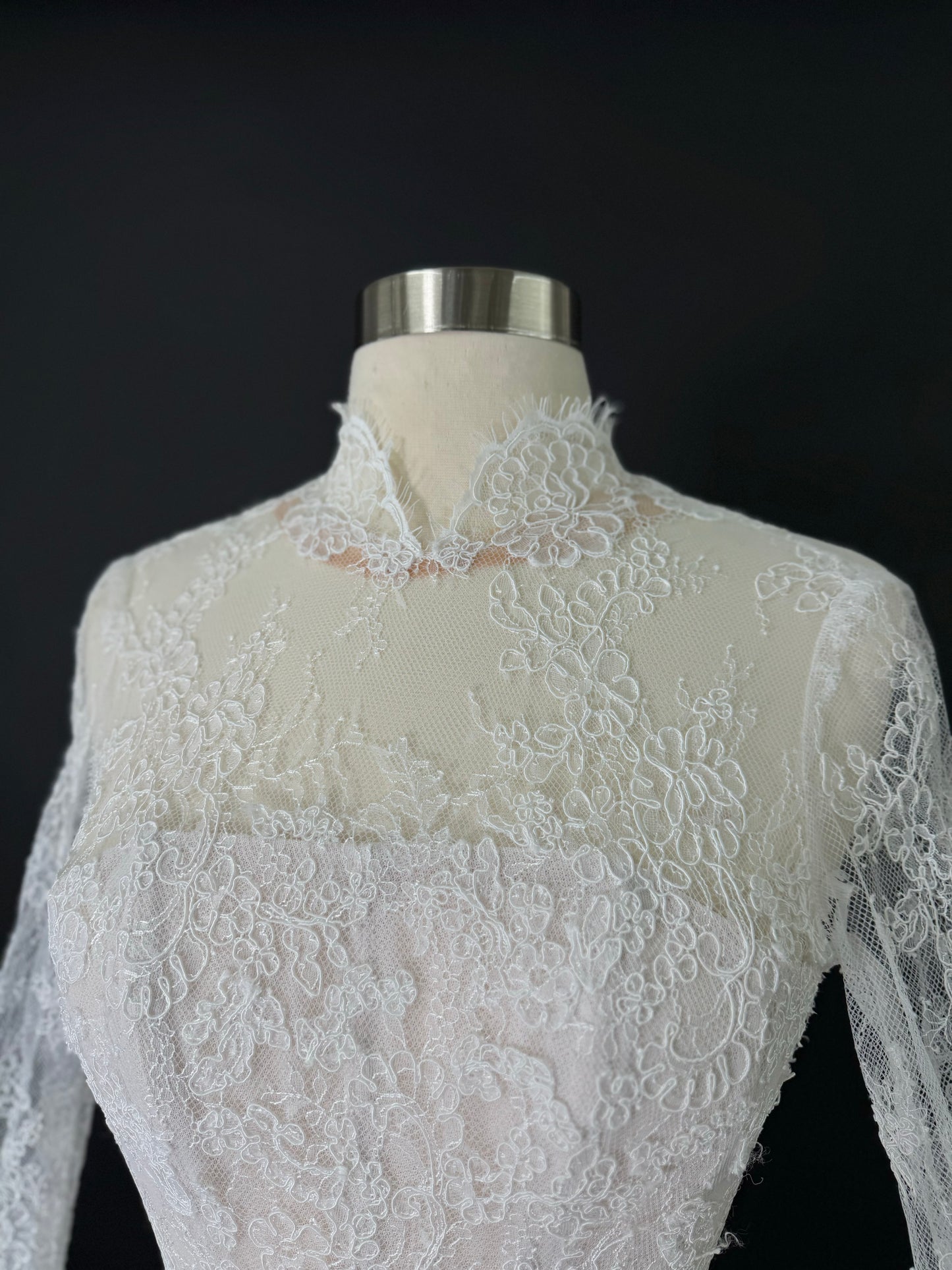 Anna Augusta Alexandra Style French Corded Lace Bridal Gown, Preloved, Size US 2-4