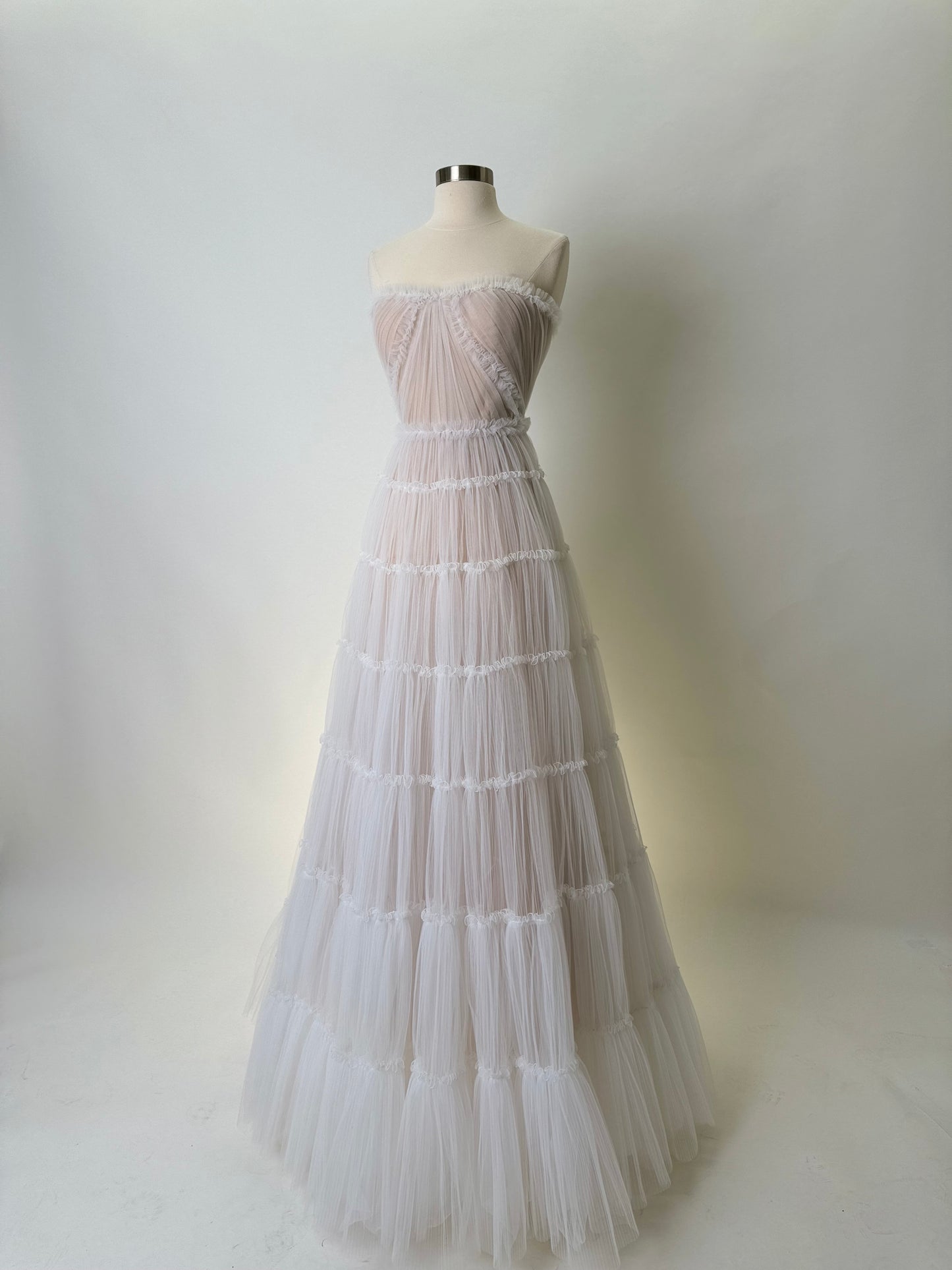 Brand New US 4 Anna Augusta White Maxi Evening Dress with Nude Lining