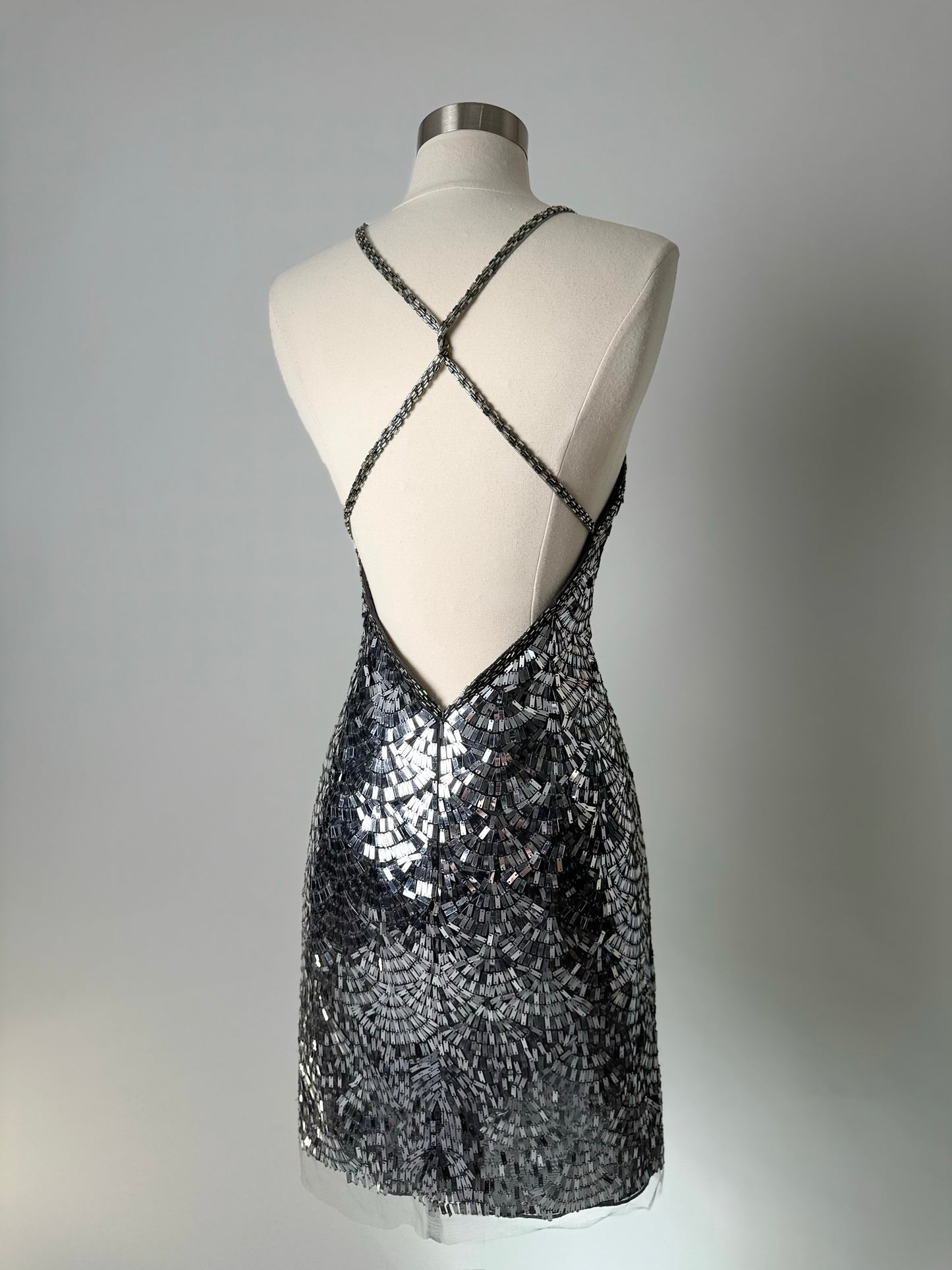 Brand New US 14 Jovani Mini Evening Dress in Silver Color