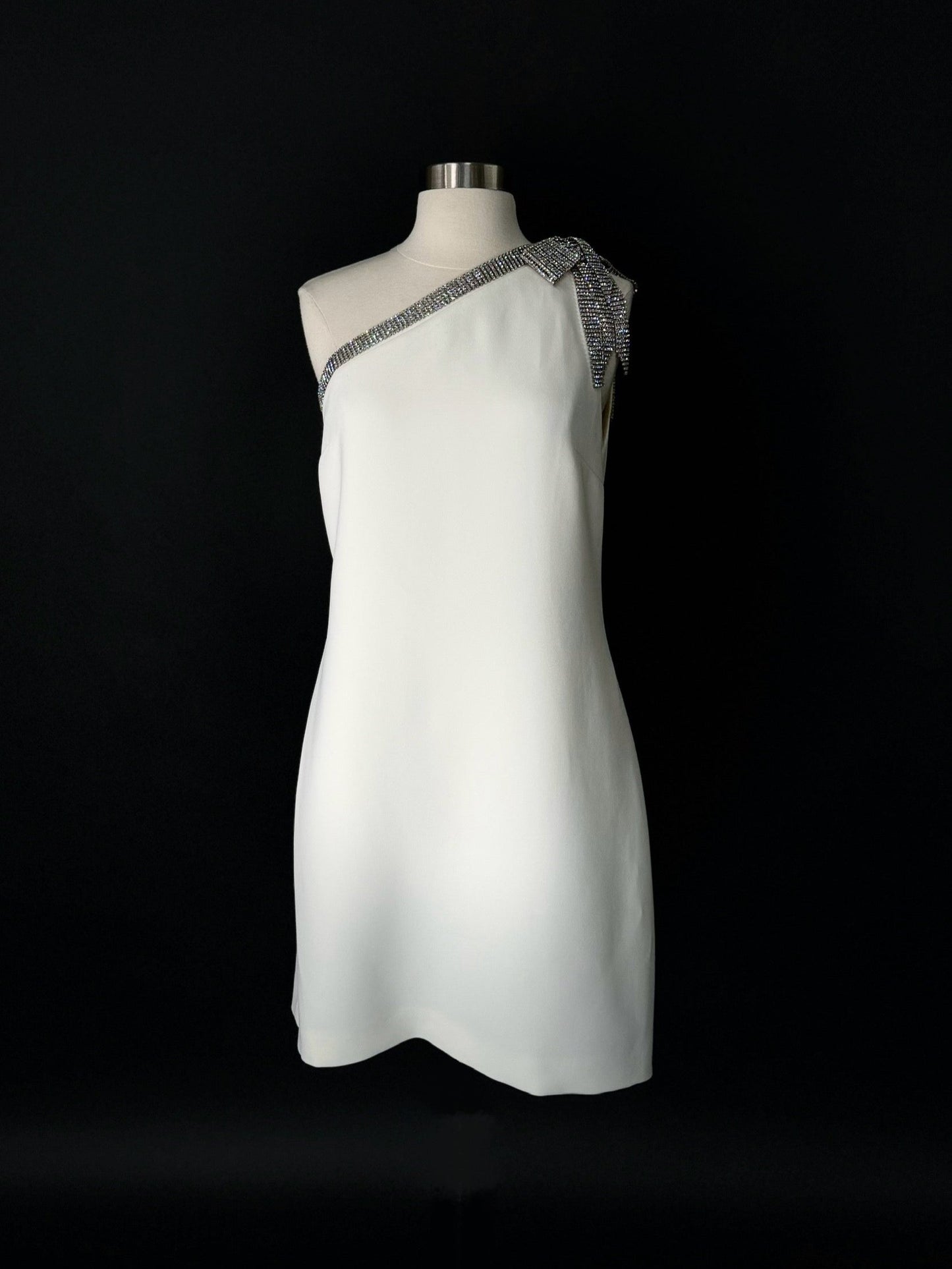 Brand New US 4&8 ELIE SAAB White Diamante Embellished Crepe Mini Dress