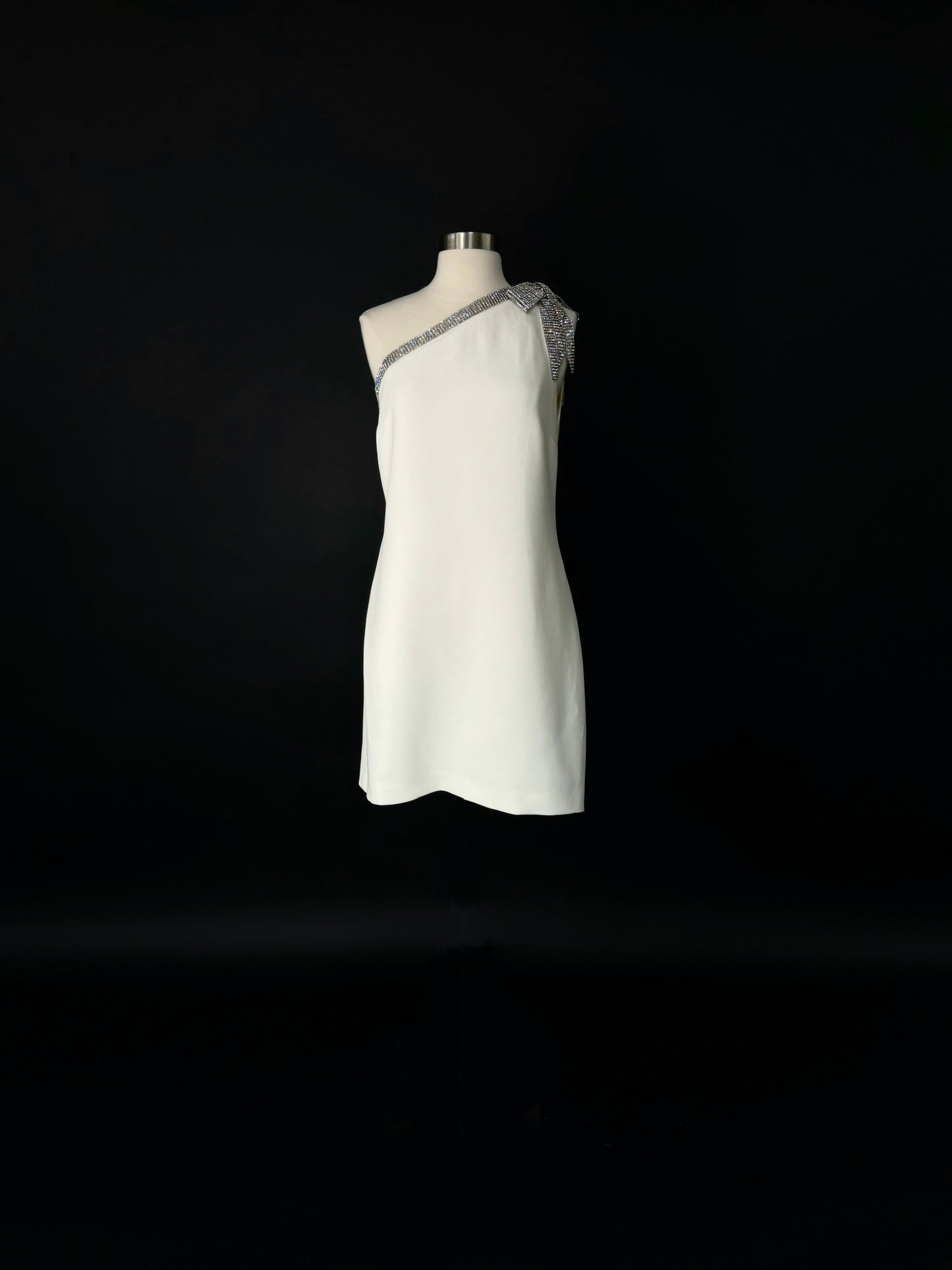 Brand New US 4&8 ELIE SAAB White Diamante Embellished Crepe Mini Dress