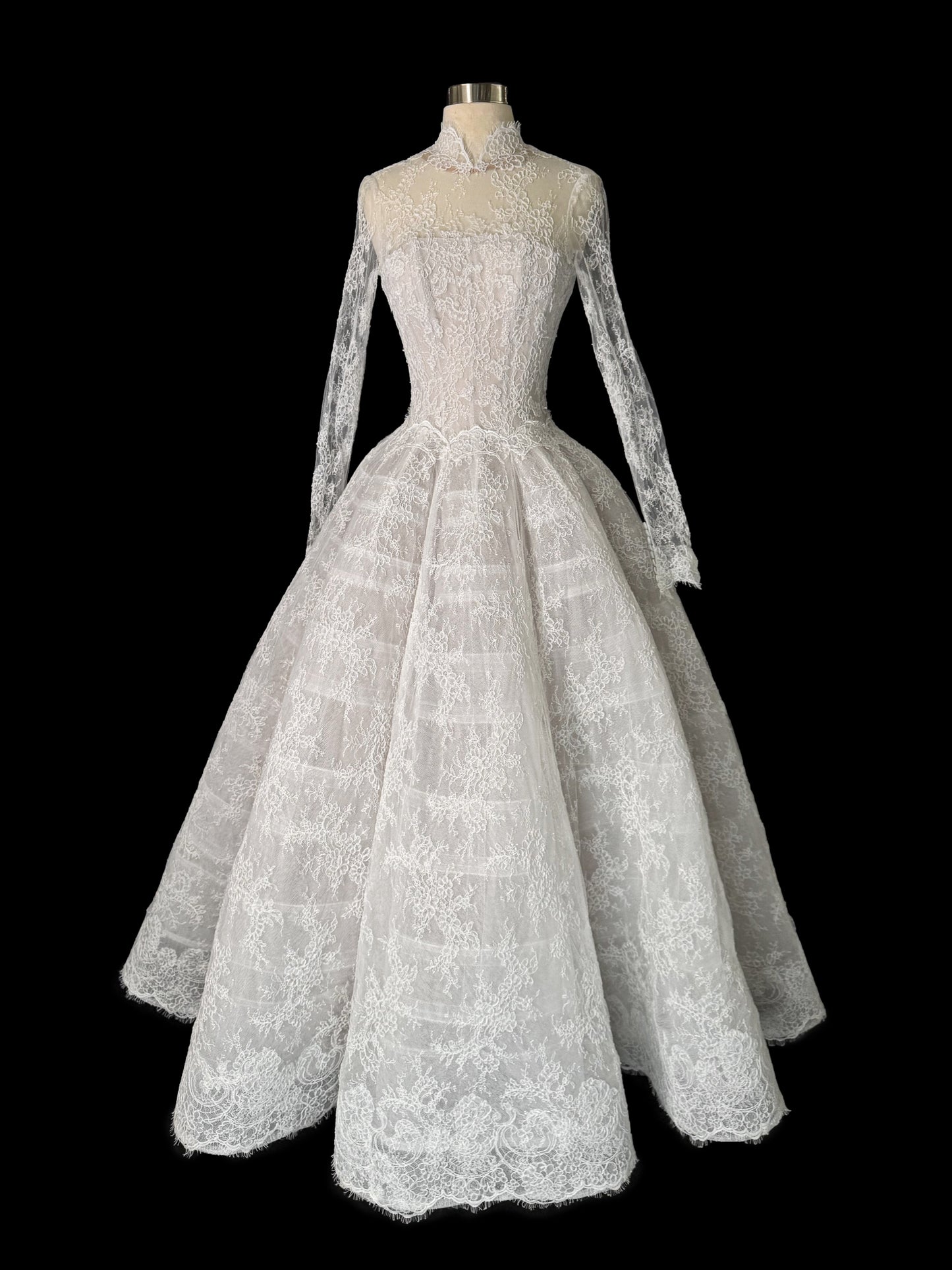 Anna Augusta Alexandra Style French Corded Lace Bridal Gown, Preloved, Size US 2-4