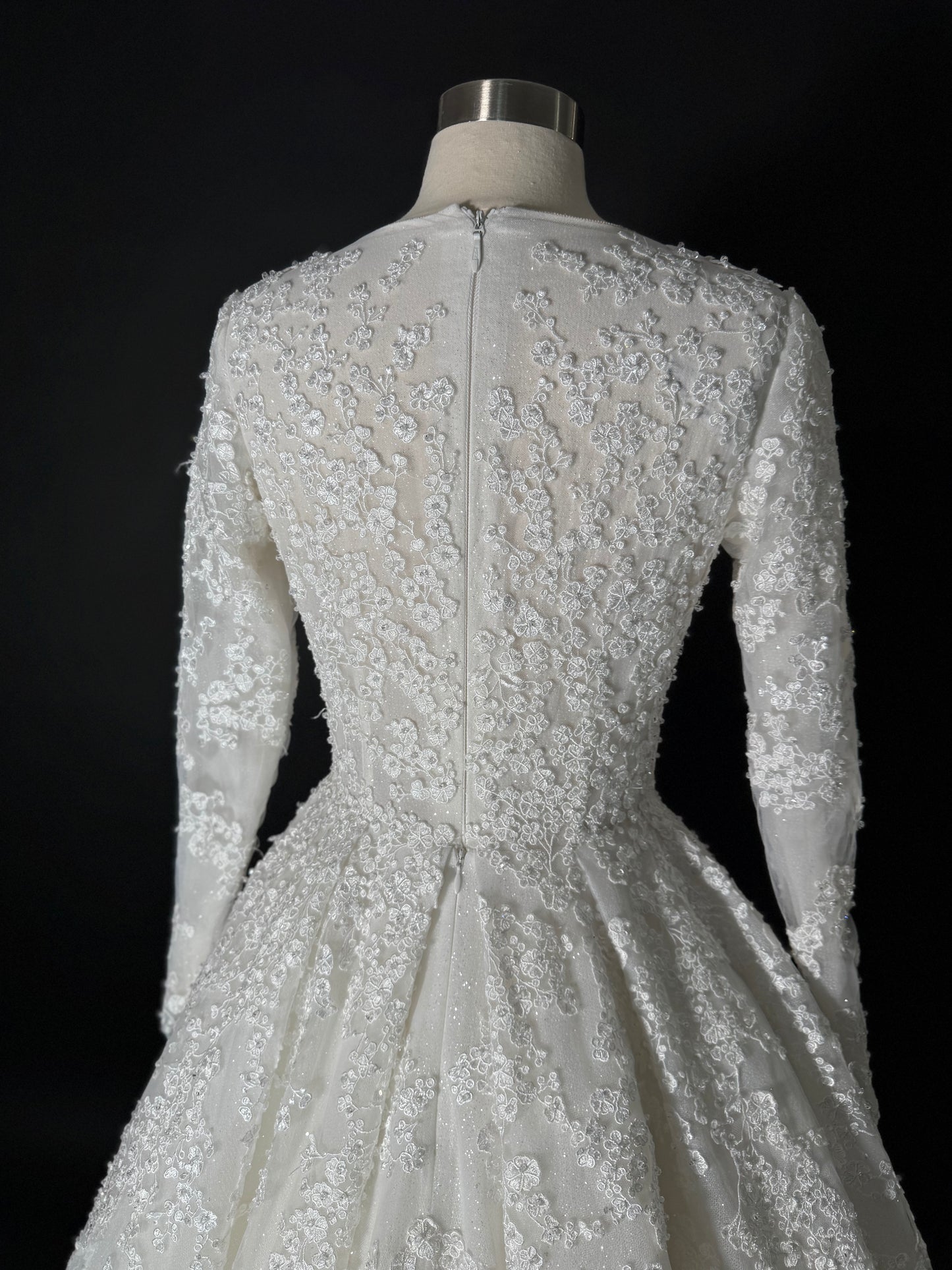 Anna Augusta Modest Embroidered Lace Crystals attached Bridal Gown, Preloved, Size US 4,