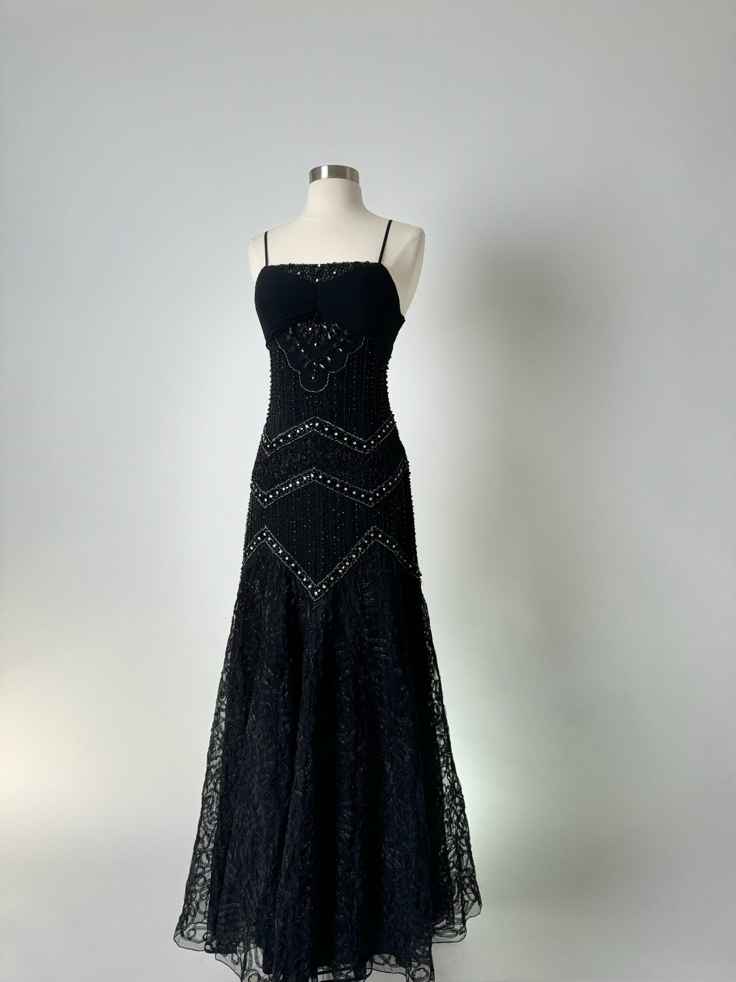 Brand New US 2 Jovani Black Beaded Maxi Evening Dress