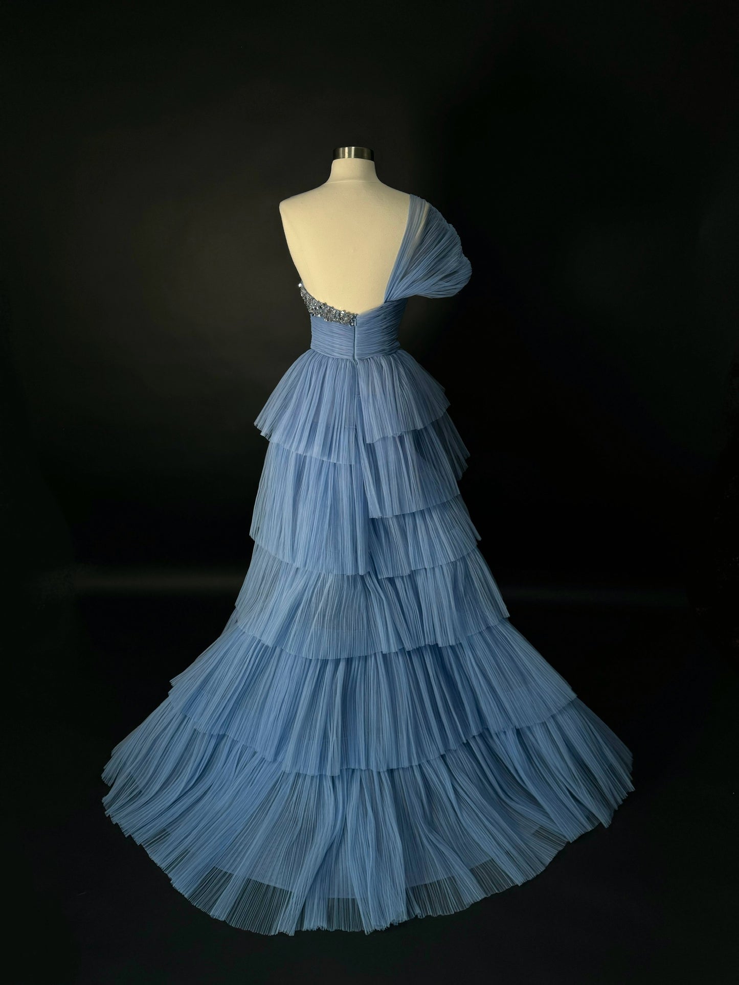 Brand New US 4 GEORGES HOBEIKA Blue Tiered Tulle Gown