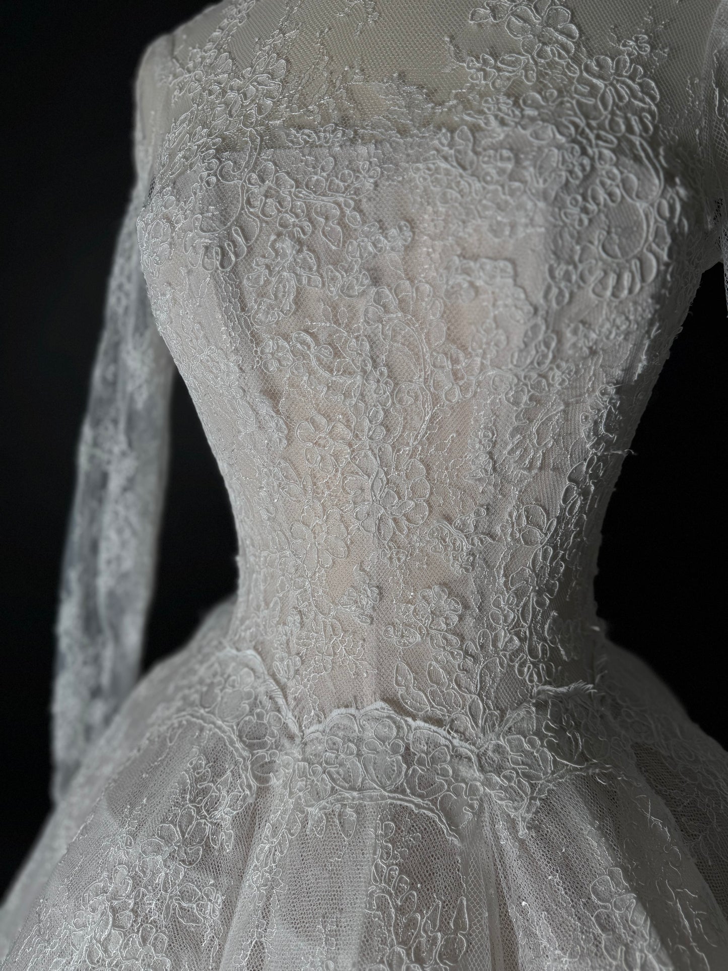 Anna Augusta Alexandra Style French Corded Lace Bridal Gown, Preloved, Size US 2-4