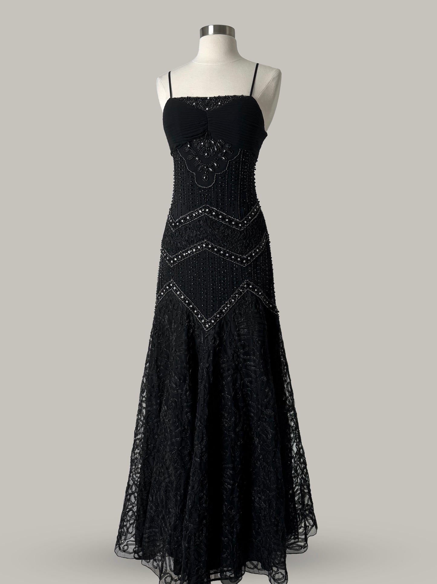 Brand New US 2 Jovani Black Beaded Maxi Evening Dress