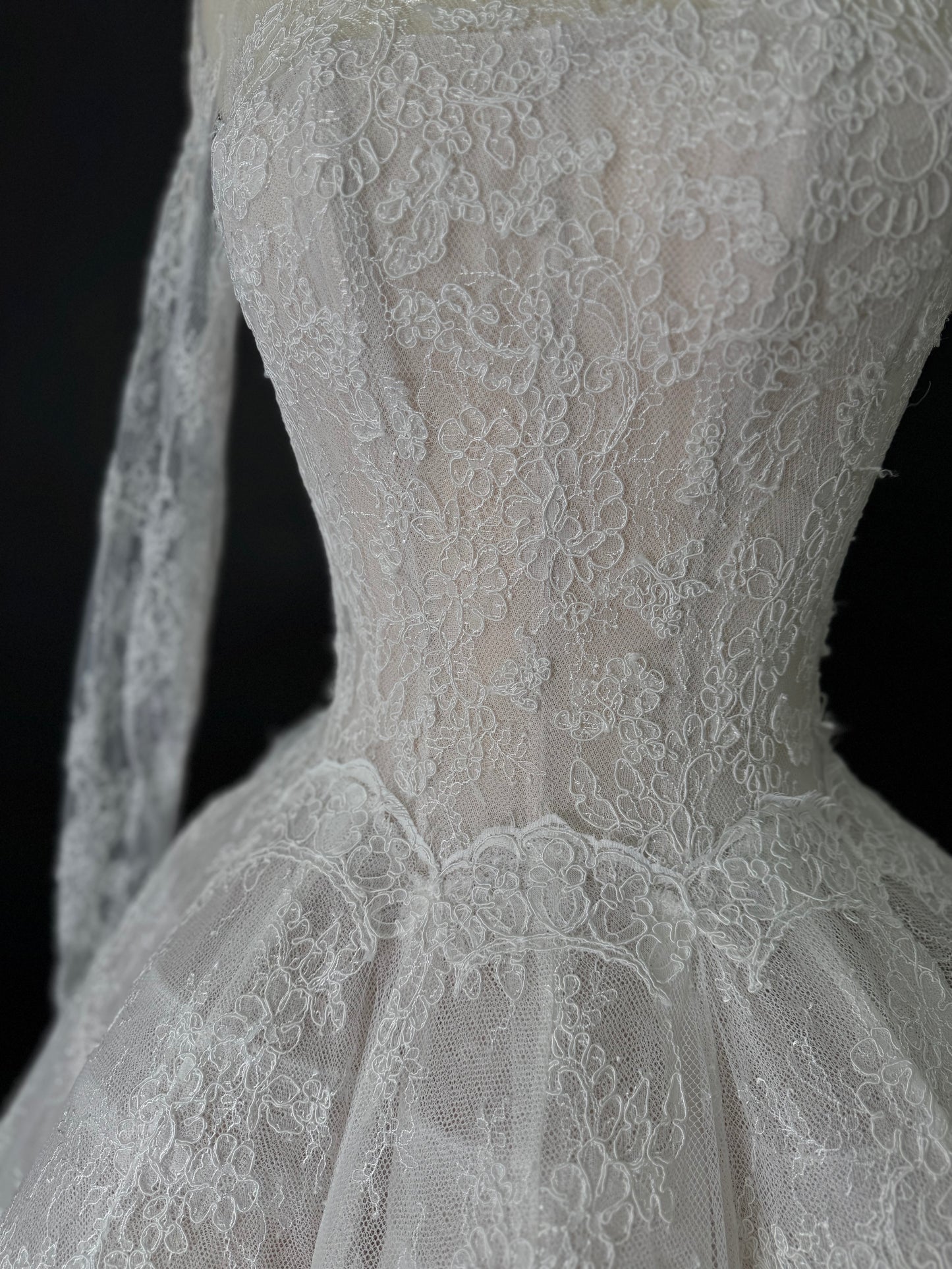 Anna Augusta Alexandra Style French Corded Lace Bridal Gown, Preloved, Size US 2-4