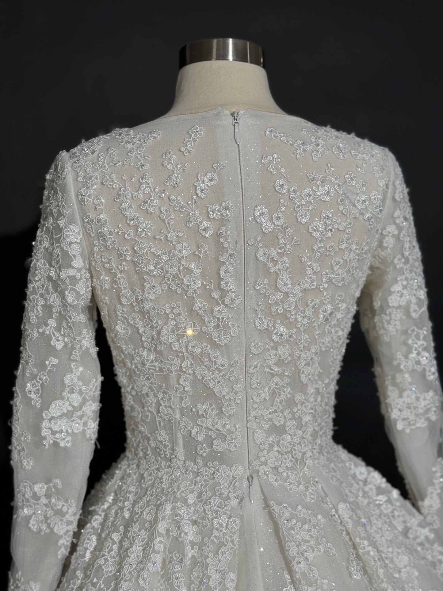 Anna Augusta Modest Embroidered Lace Crystals attached Bridal Gown, Preloved, Size US 4,