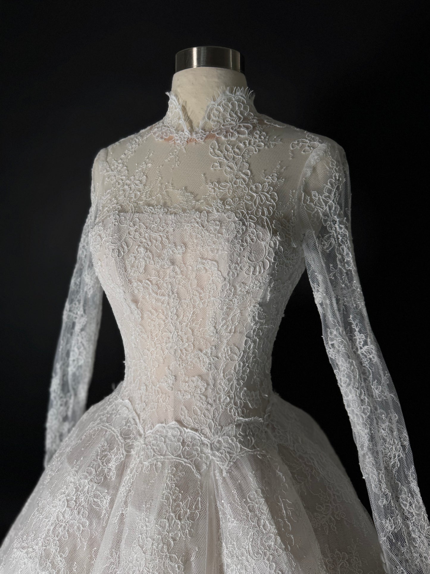 Anna Augusta Alexandra Style French Corded Lace Bridal Gown, Preloved, Size US 2-4