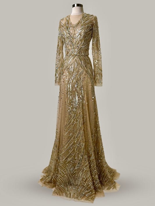 Brand New US 8 Anna Augusta Maxi Gold Evening Dress