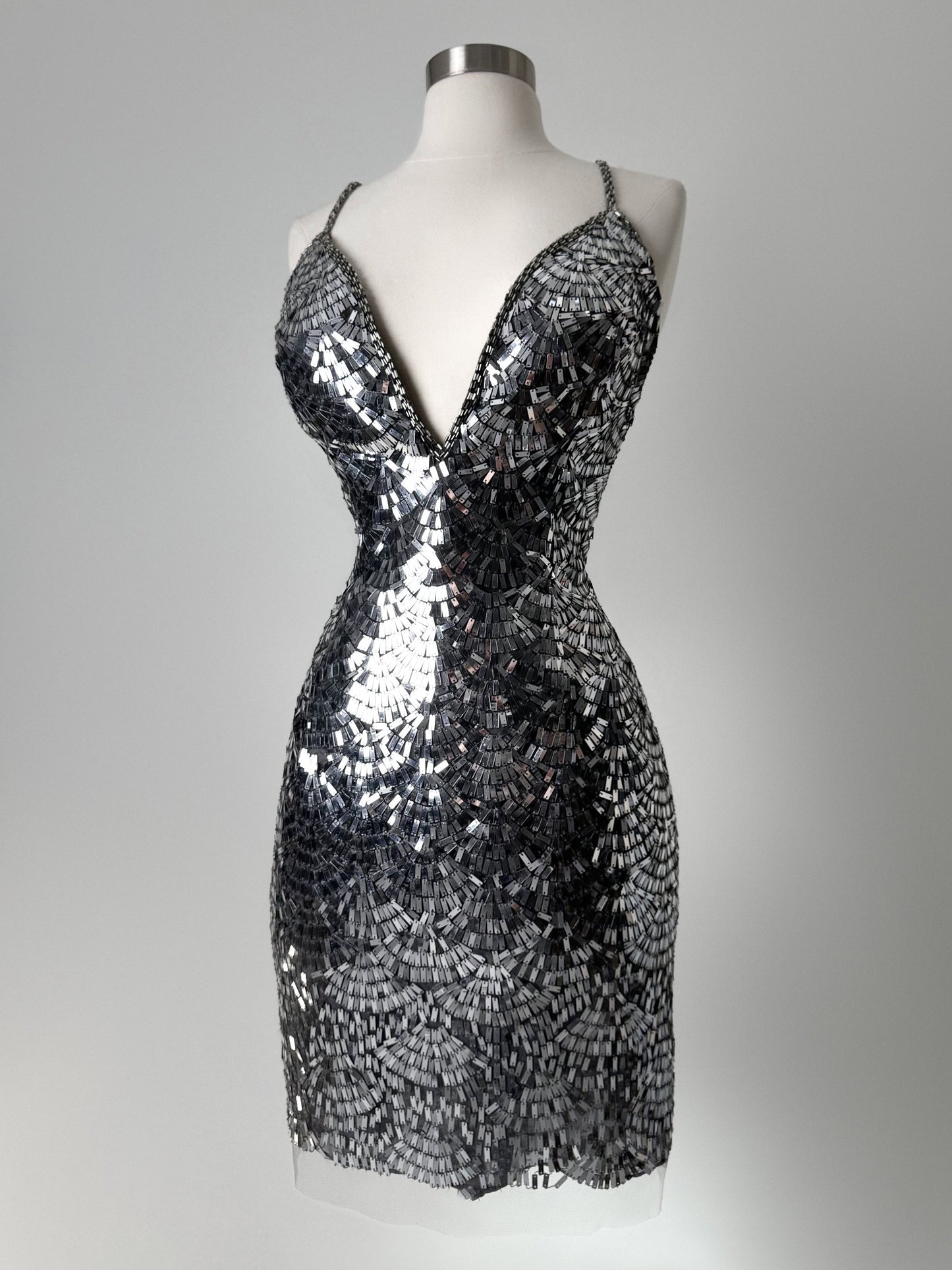 Brand New US 14 Jovani Mini Evening Dress in Silver Color