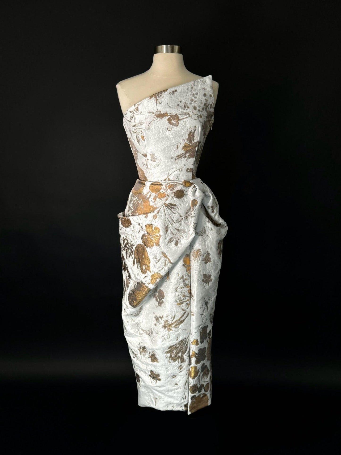 Brand New US 8 ALEXANDER MCQUEEN Metallic Floral Jacquard Evening Dress