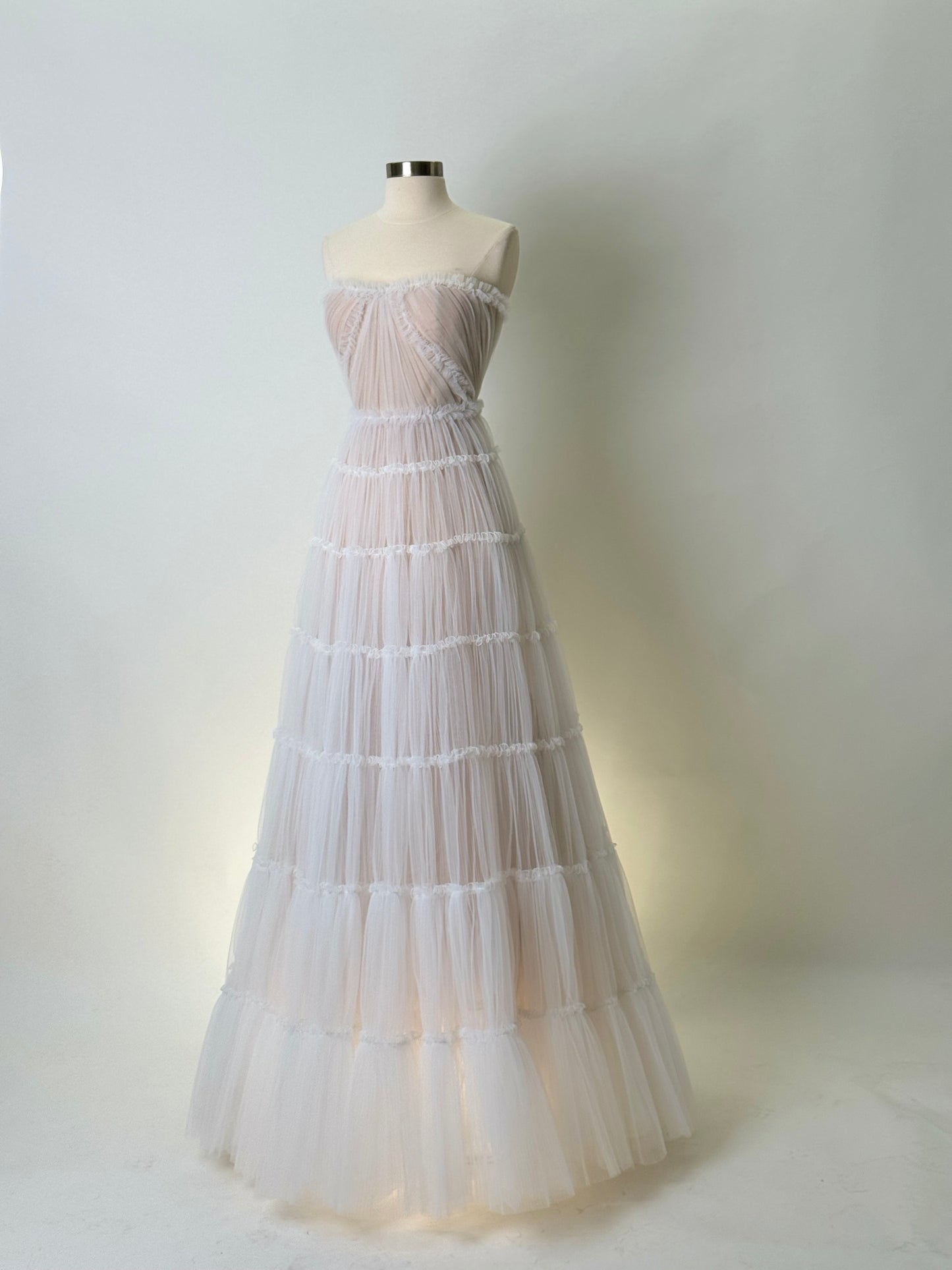 Brand New US 4 Anna Augusta White Maxi Evening Dress with Nude Lining