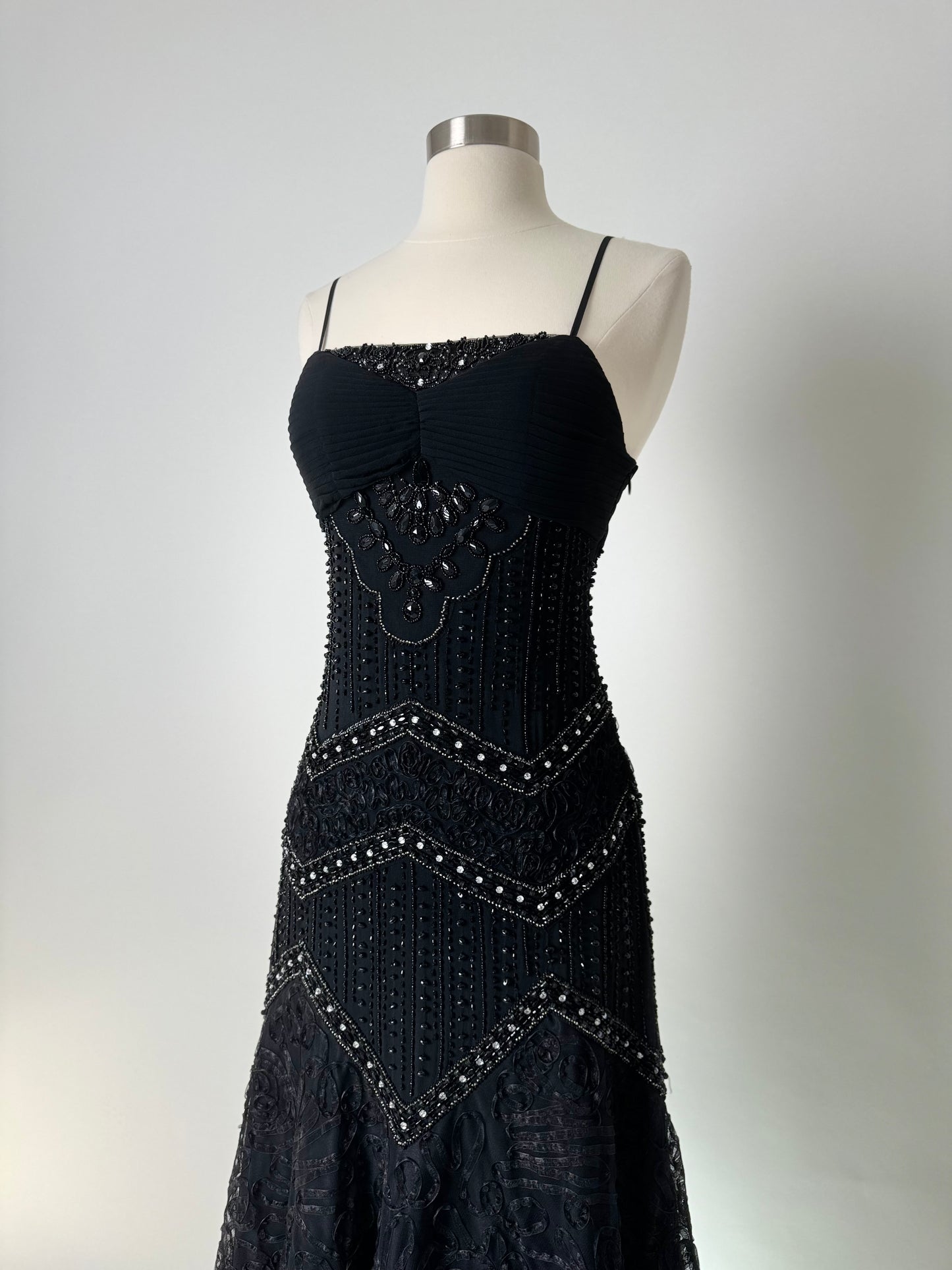 Brand New US 2 Jovani Black Beaded Maxi Evening Dress