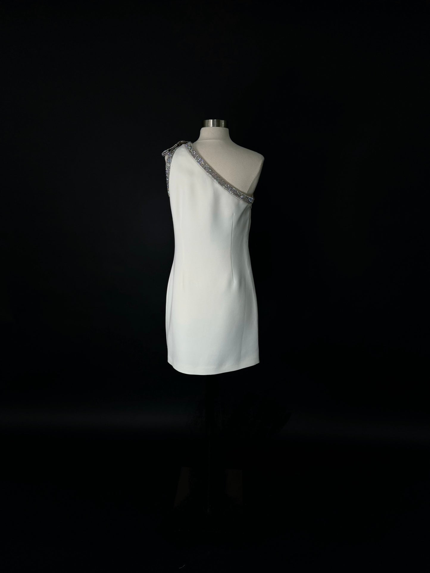 Brand New US 4&8 ELIE SAAB White Diamante Embellished Crepe Mini Dress