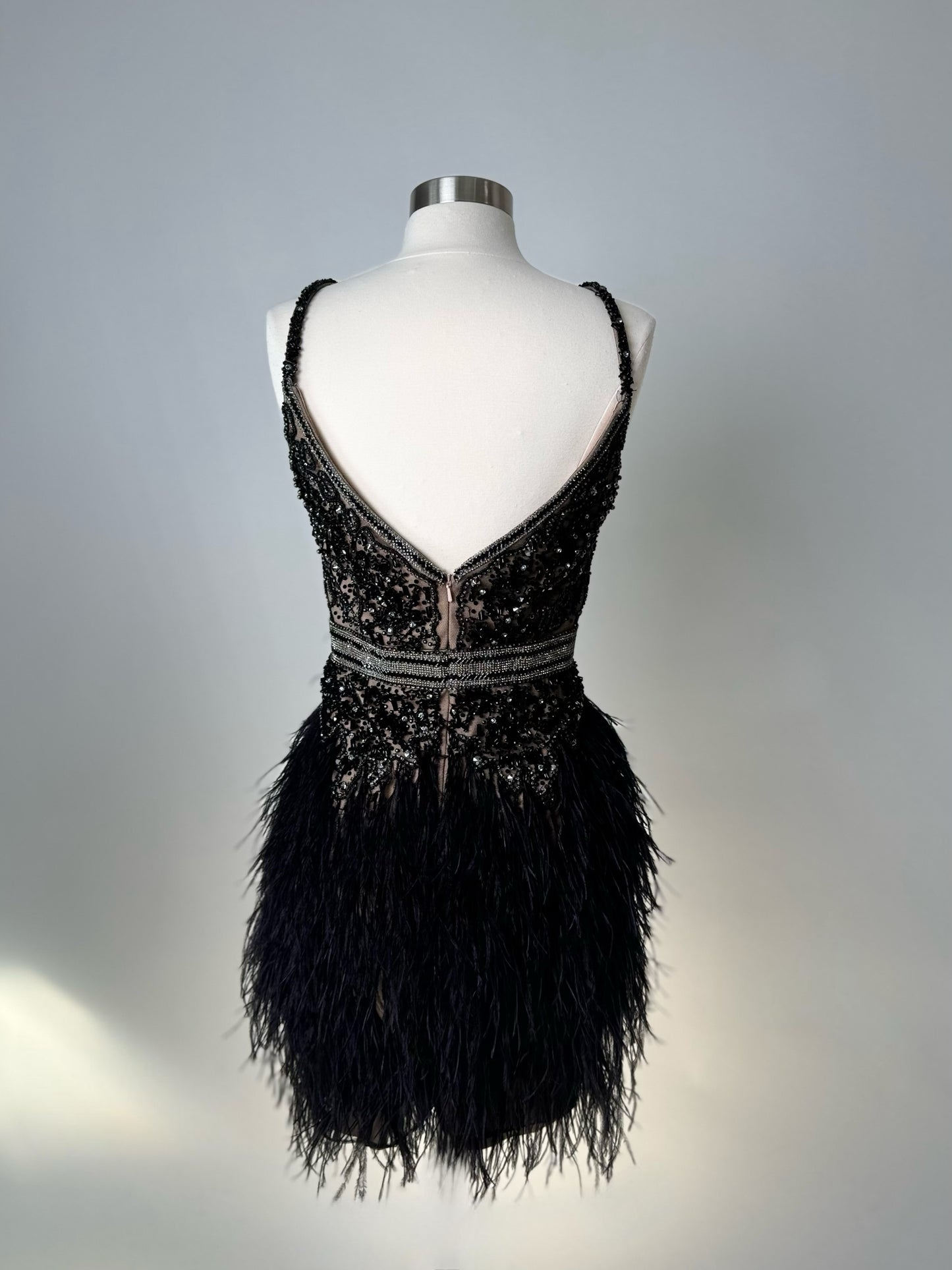 Brand New US 8 Jovani Black Feather Mini Evening Dress