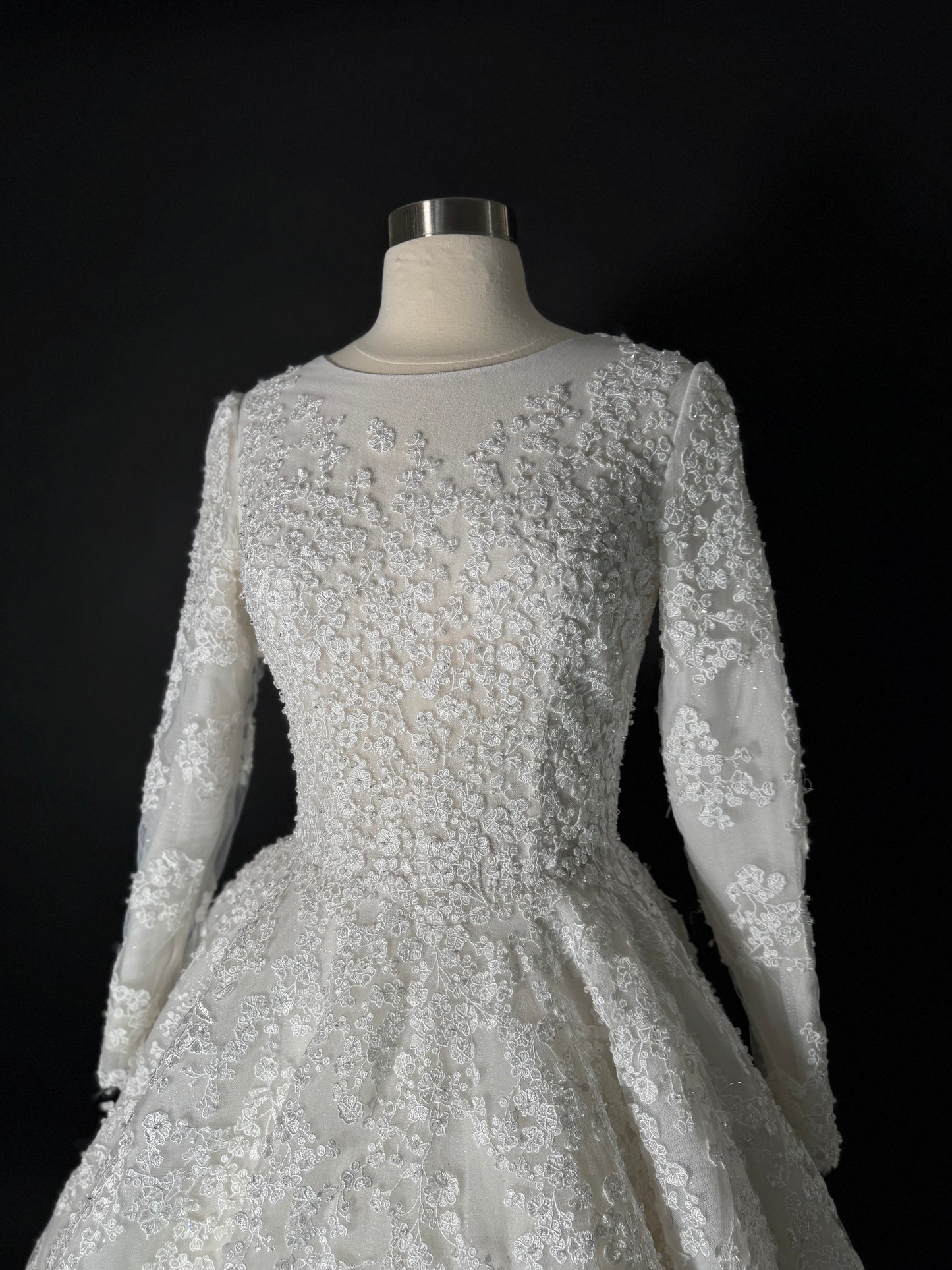 Anna Augusta Modest Embroidered Lace Crystals attached Bridal Gown, Preloved, Size US 4,