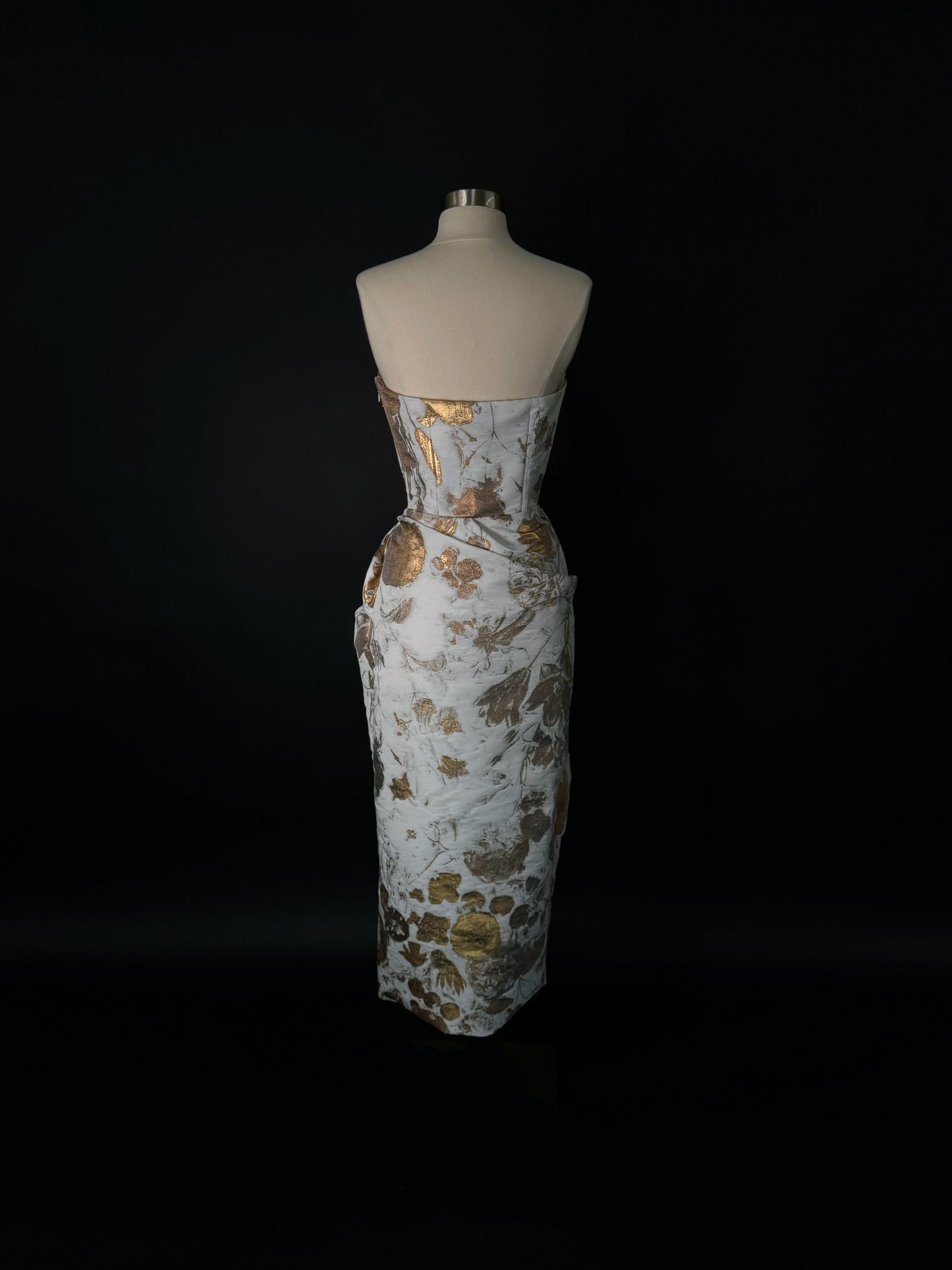 Brand New US 8 ALEXANDER MCQUEEN Metallic Floral Jacquard Evening Dress