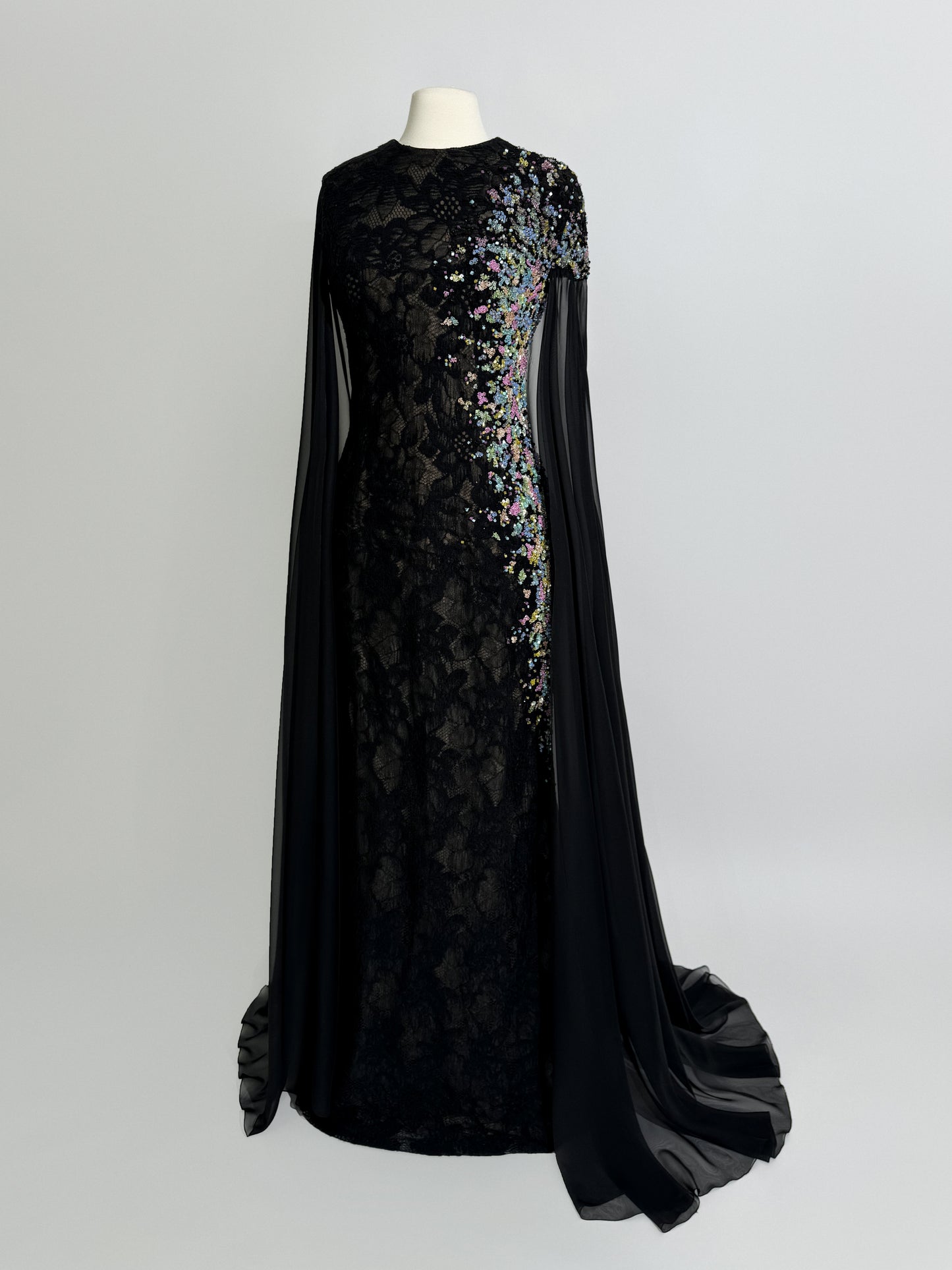 Brand New US 14 TONY WARD Black Beaded Embroidered Evening Gown