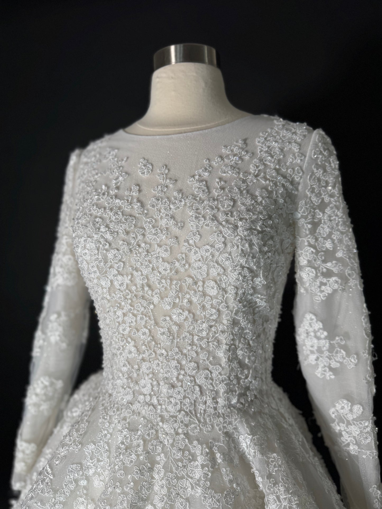 Anna Augusta Modest Embroidered Lace Crystals attached Bridal Gown, Preloved, Size US 4,