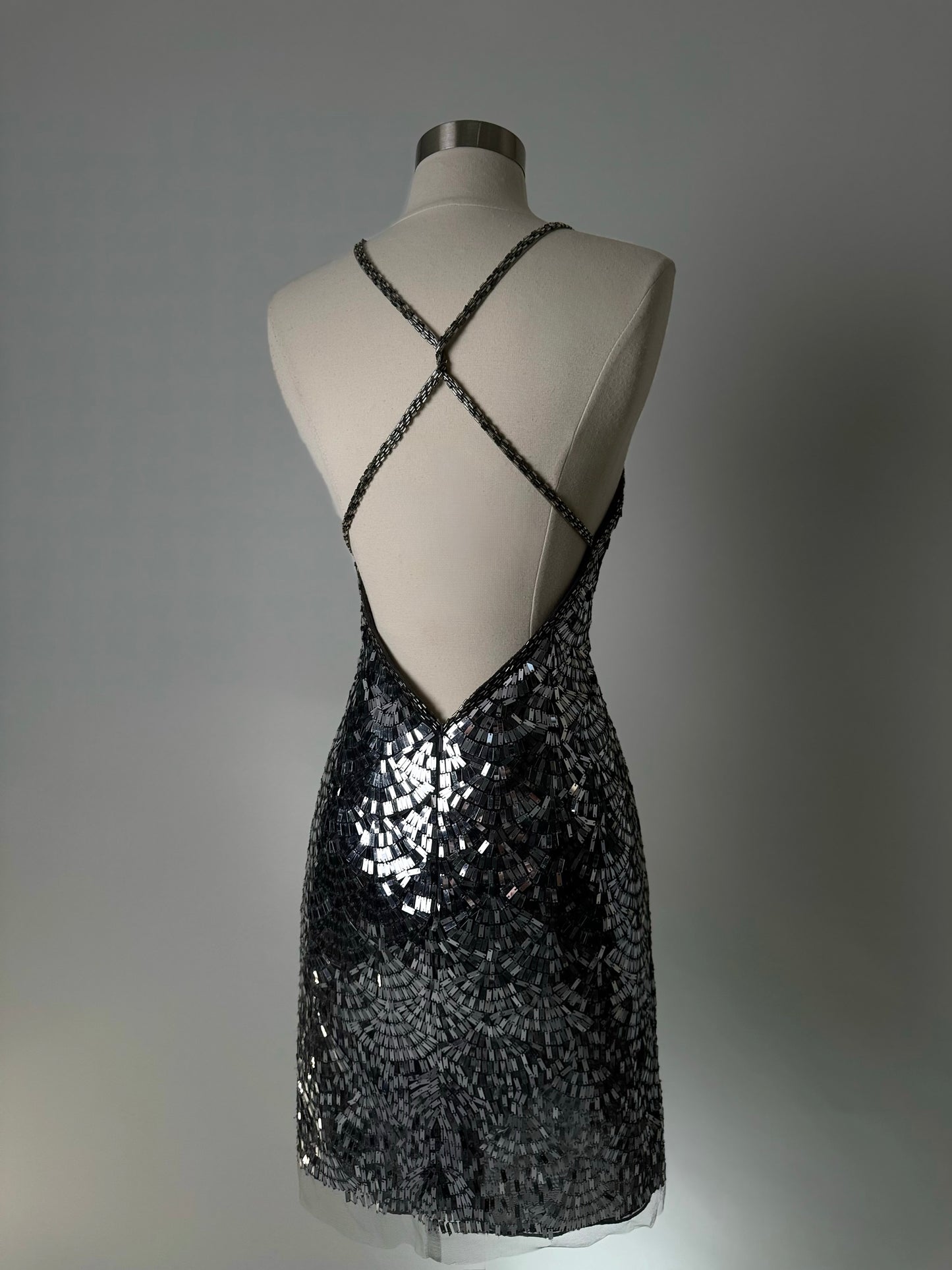 Brand New US 14 Jovani Mini Evening Dress in Silver Color