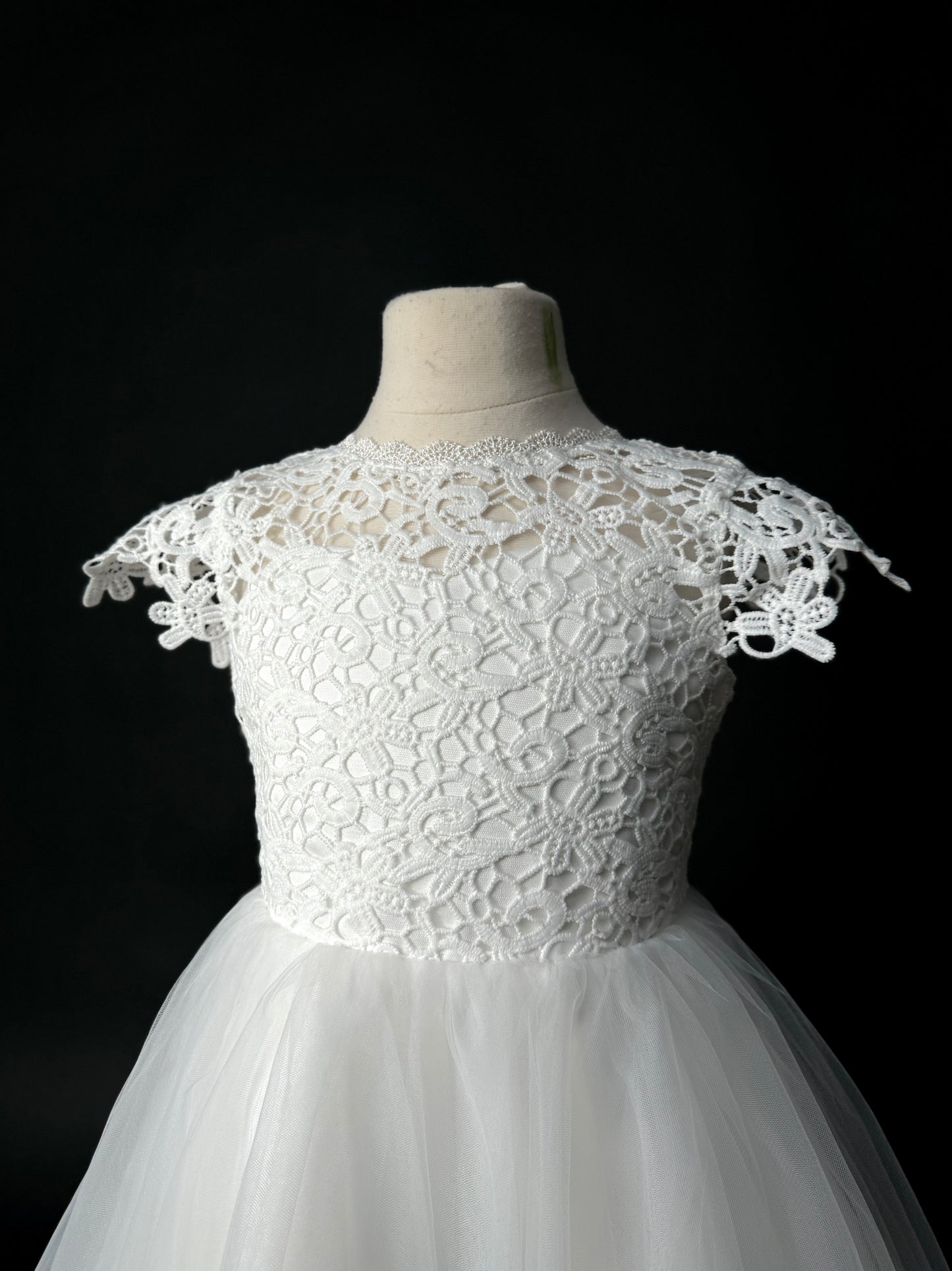 Brand New Kids Flower Girl Dress with Tulle Skirt and Guipure Top