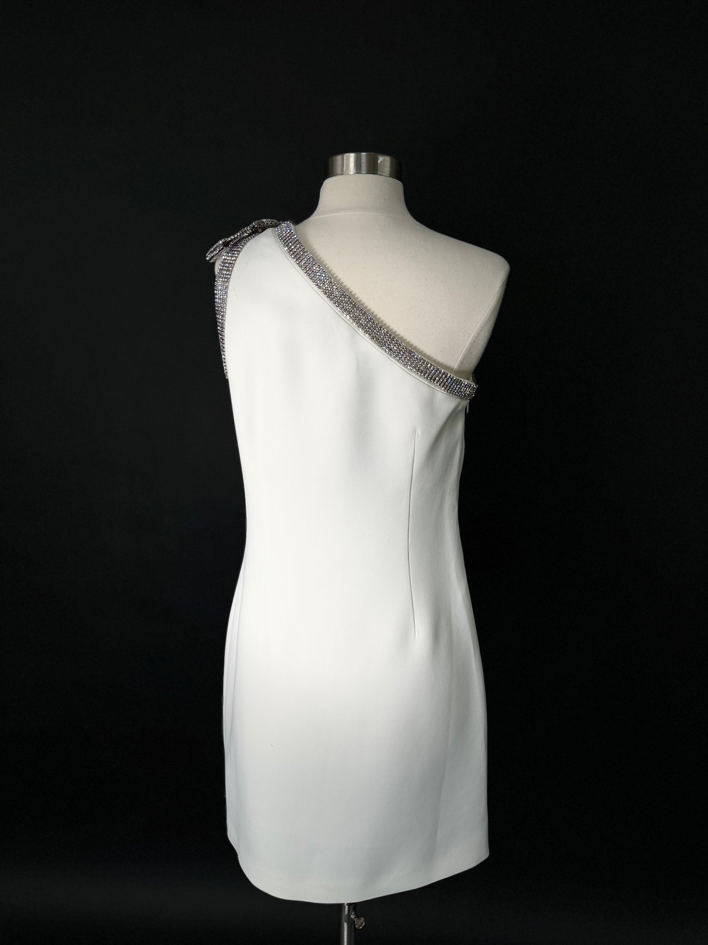 Brand New US 4&8 ELIE SAAB White Diamante Embellished Crepe Mini Dress