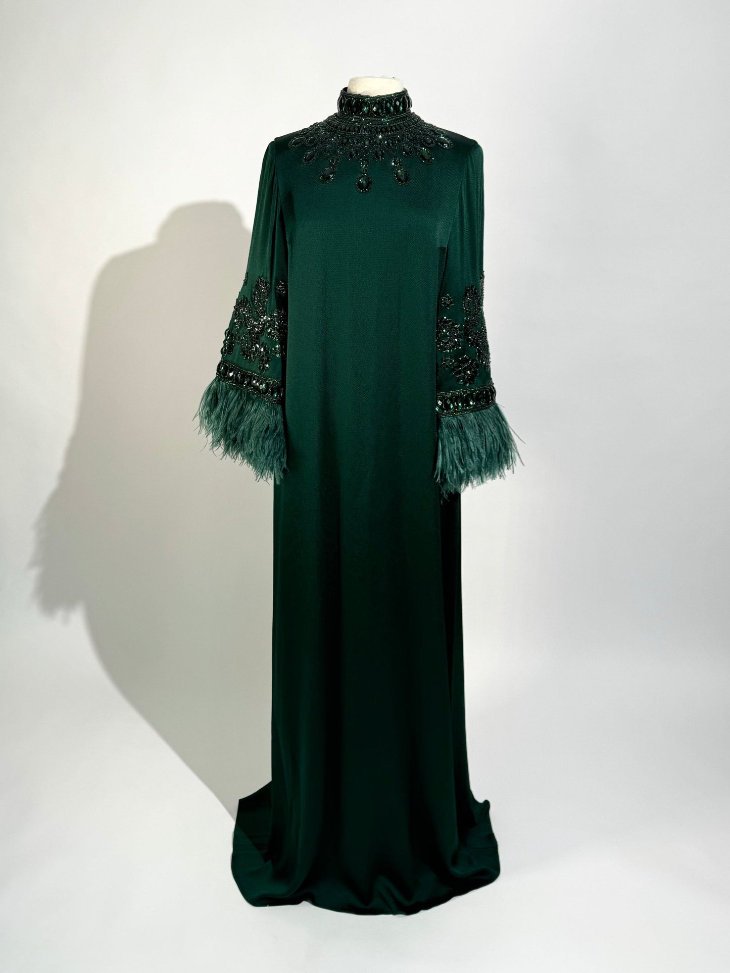 Brand New US 8 Andrew GN Crystal-Embellished Feather-Trim Gown