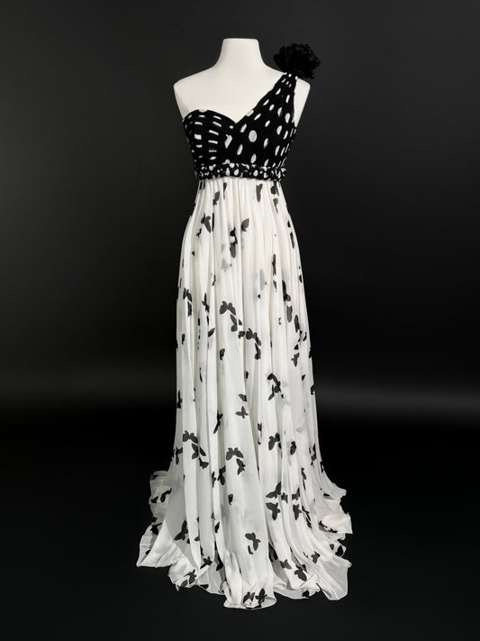 Brand New US 4 ANDREW GN Butterfly Print Chiffon Evening Gown