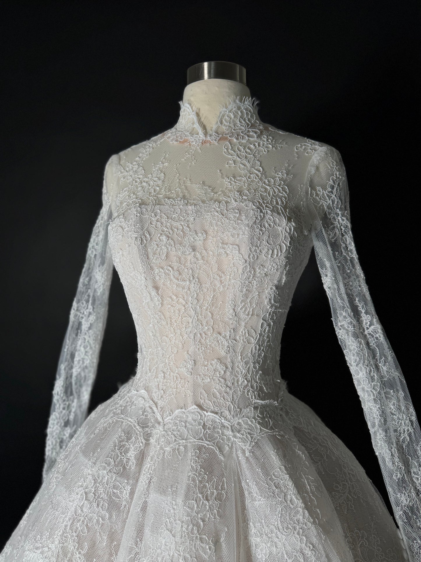 Anna Augusta Alexandra Style French Corded Lace Bridal Gown, Preloved, Size US 2-4