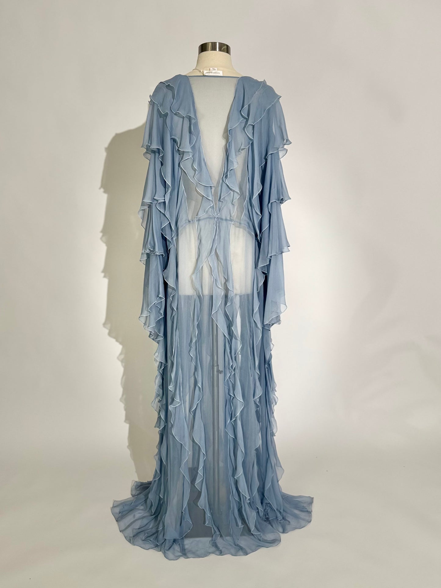 Brand New US 6 Zuhair Murad Ash Blue Silk Maxi Gown with Lace Details