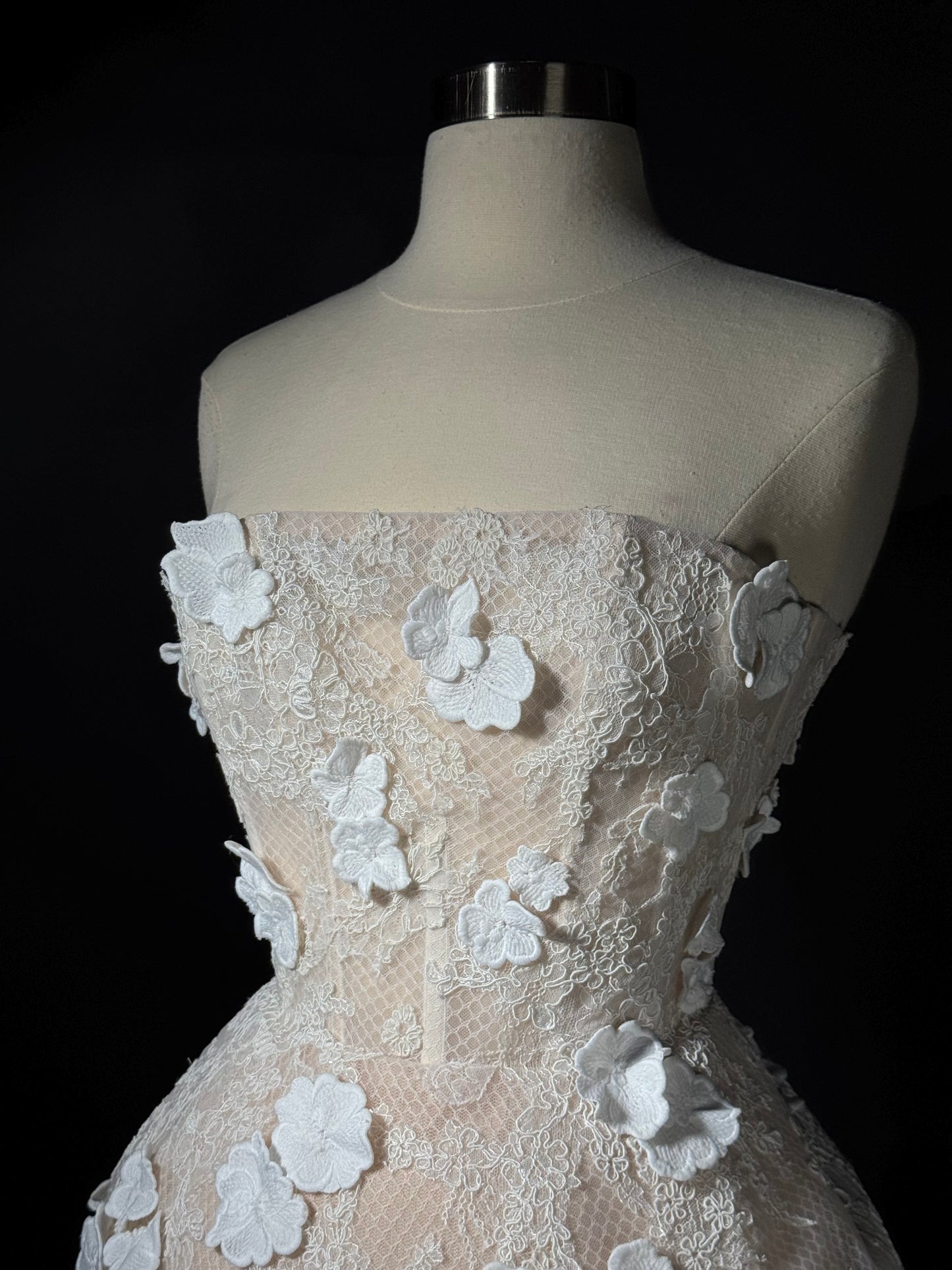 Brand New US 2 Anna Augusta Custom Made Engagement Dress In Nude Color with 3D Flowers Lace