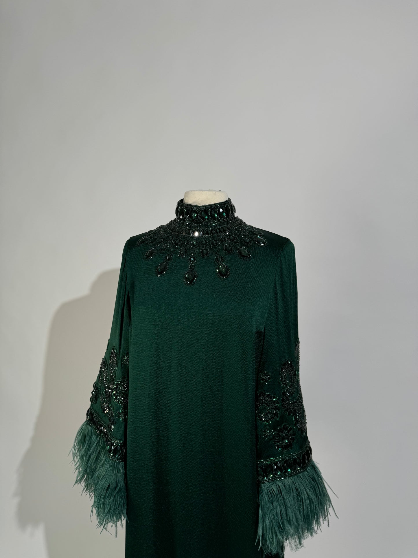 Brand New US 8 Andrew GN Crystal-Embellished Feather-Trim Gown