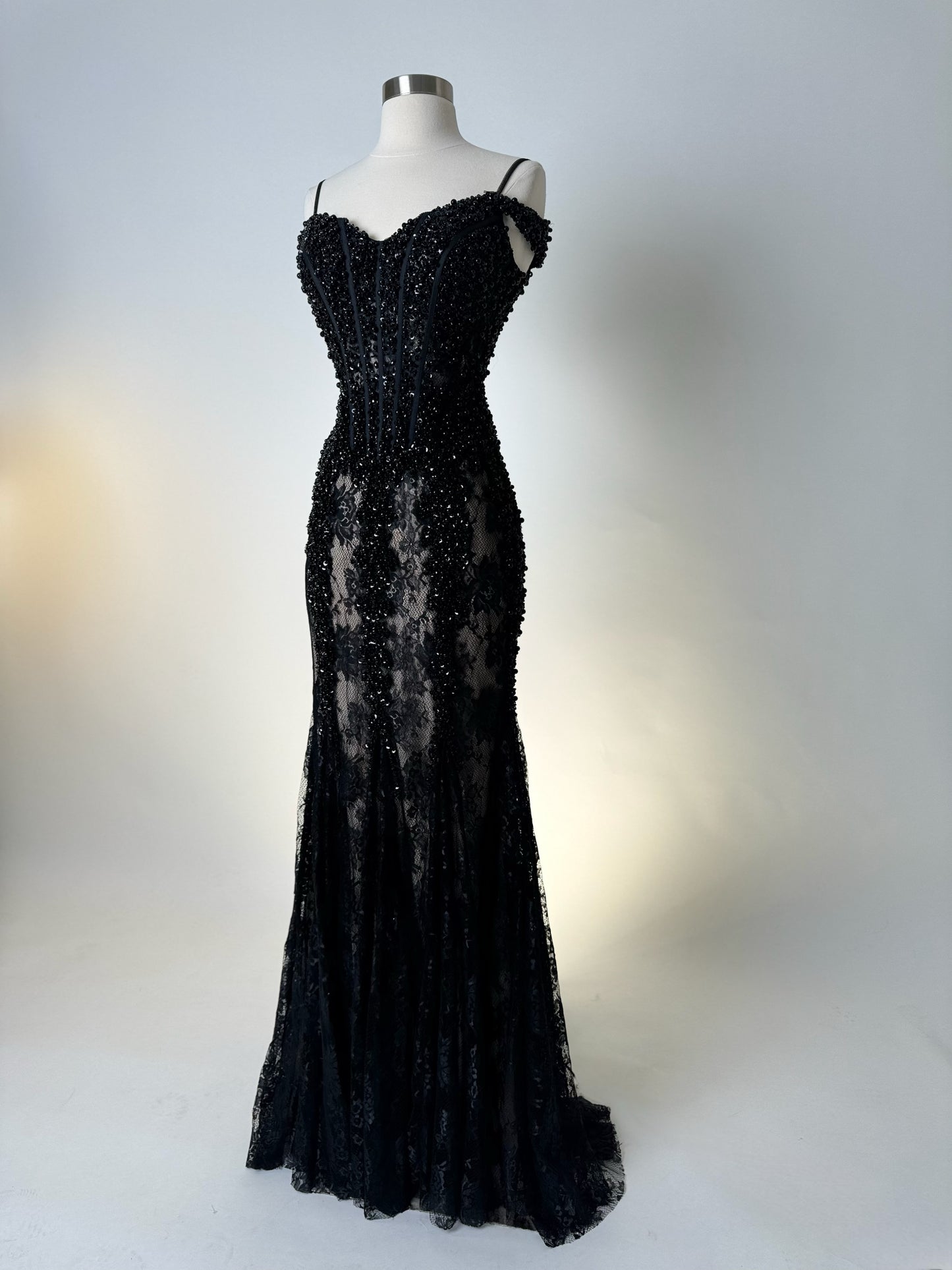 Brand New US 2 Jovani Black Beaded Maxi Dress